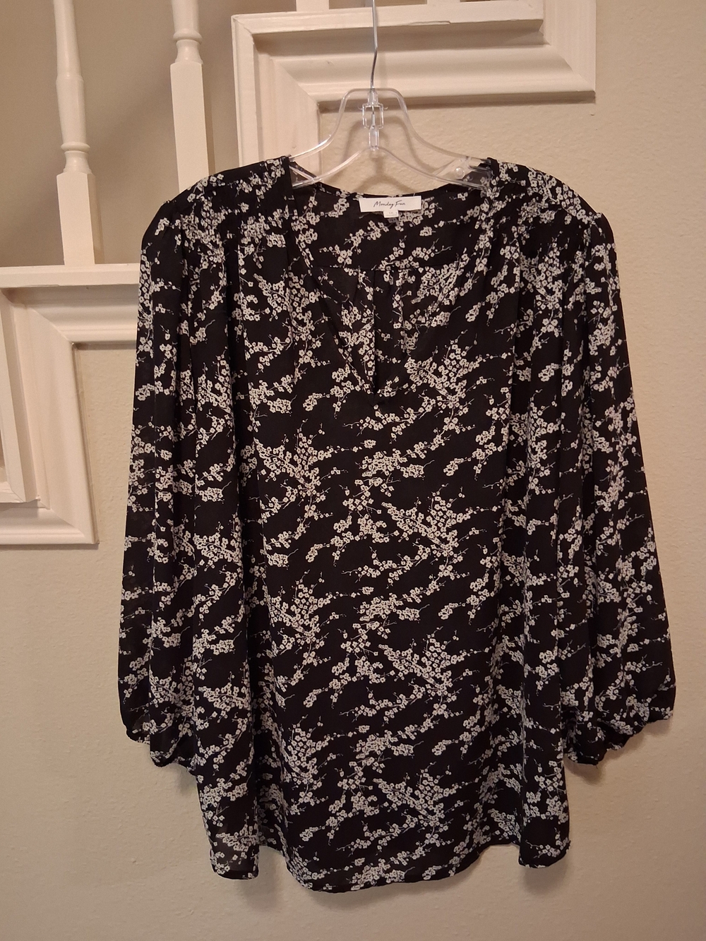 Monday Fun Black Floral Tunic Top - Women's Long Sleeve